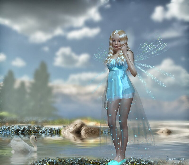 Fairy Standing in Water — Blue