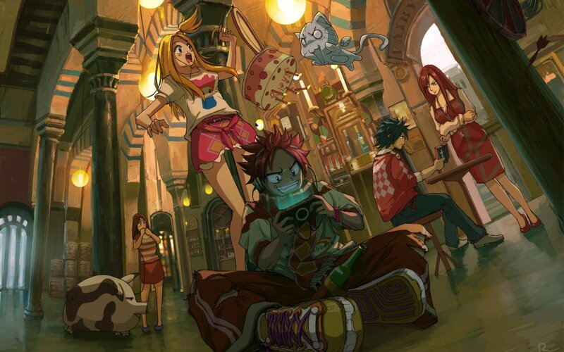 Fairy Tail characters in a guild