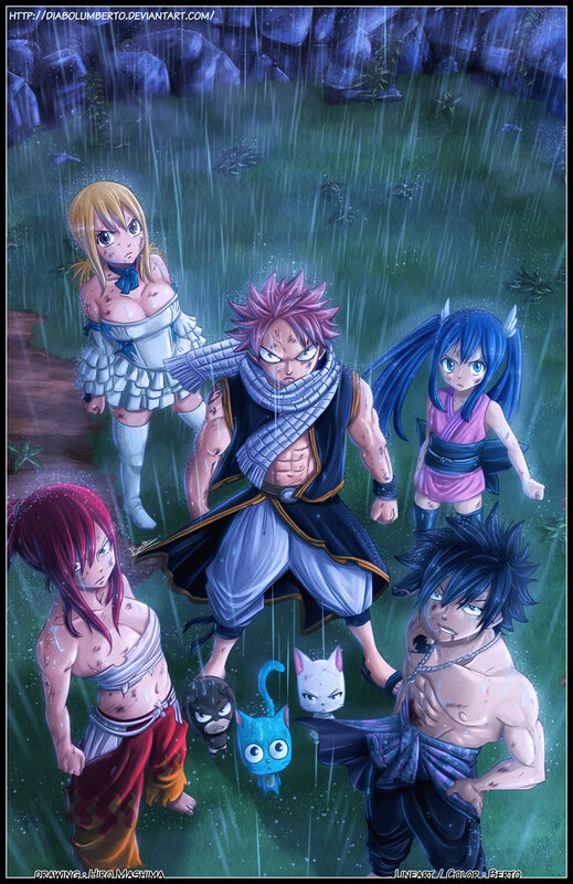 Fairy Tail characters in rain