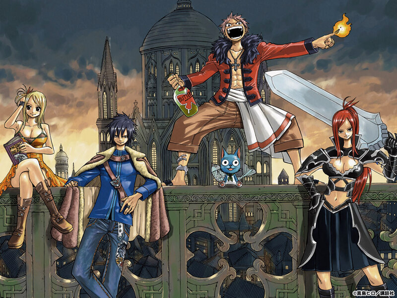 Fairy Tail characters on a balcony