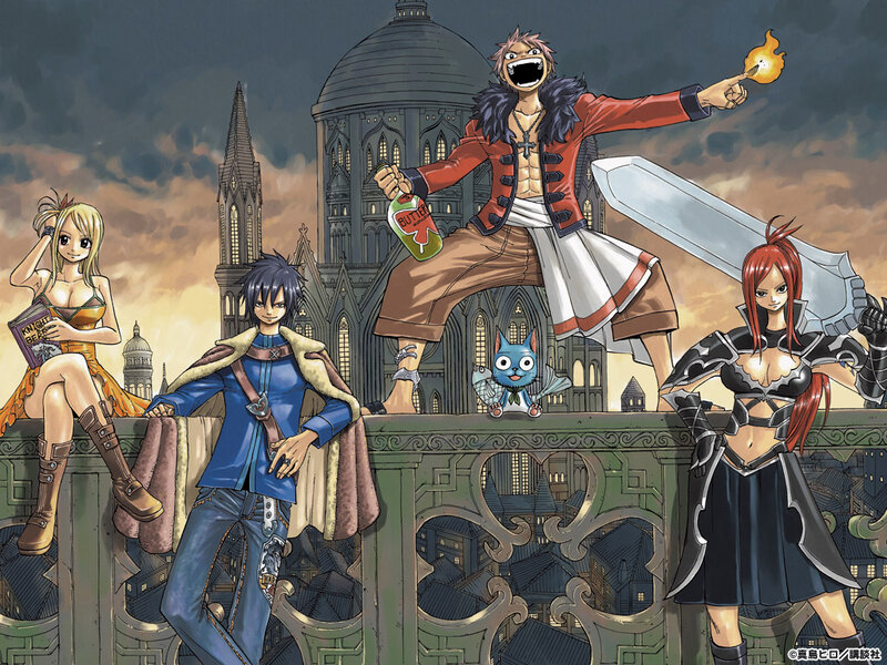 Fairy Tail characters on a balcony