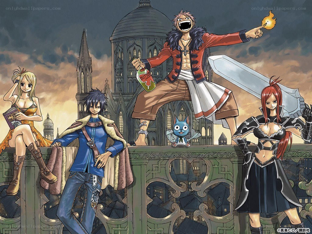 Fairy Tail characters on a bridge