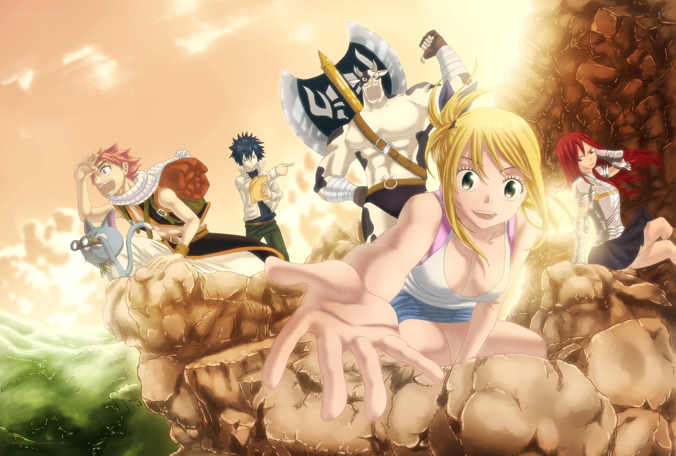 Fairy Tail characters on a cliff