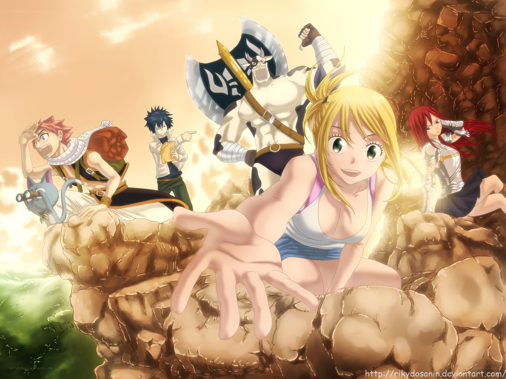 Fairy Tail characters on a cliff
