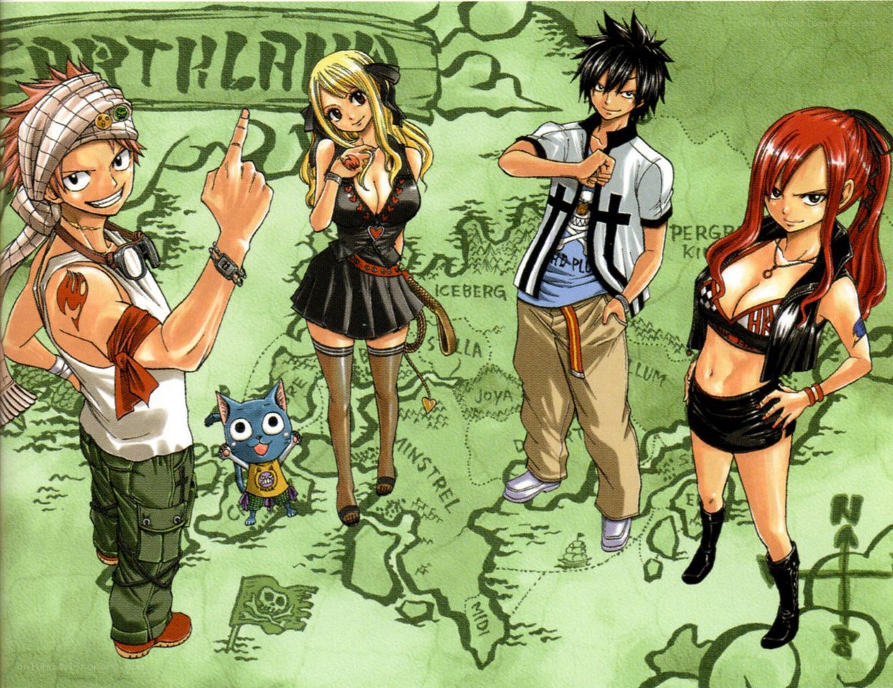 Fairy Tail characters on a map