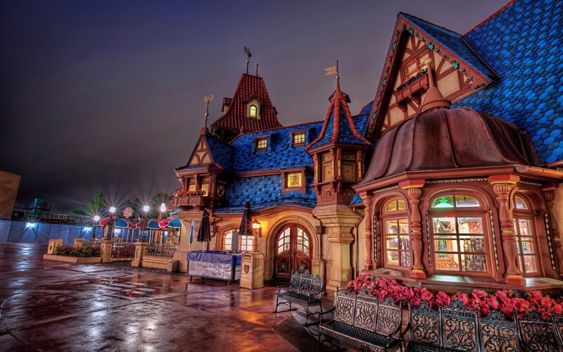 Fairy-tale Building at Night — Blue, Dramatic
