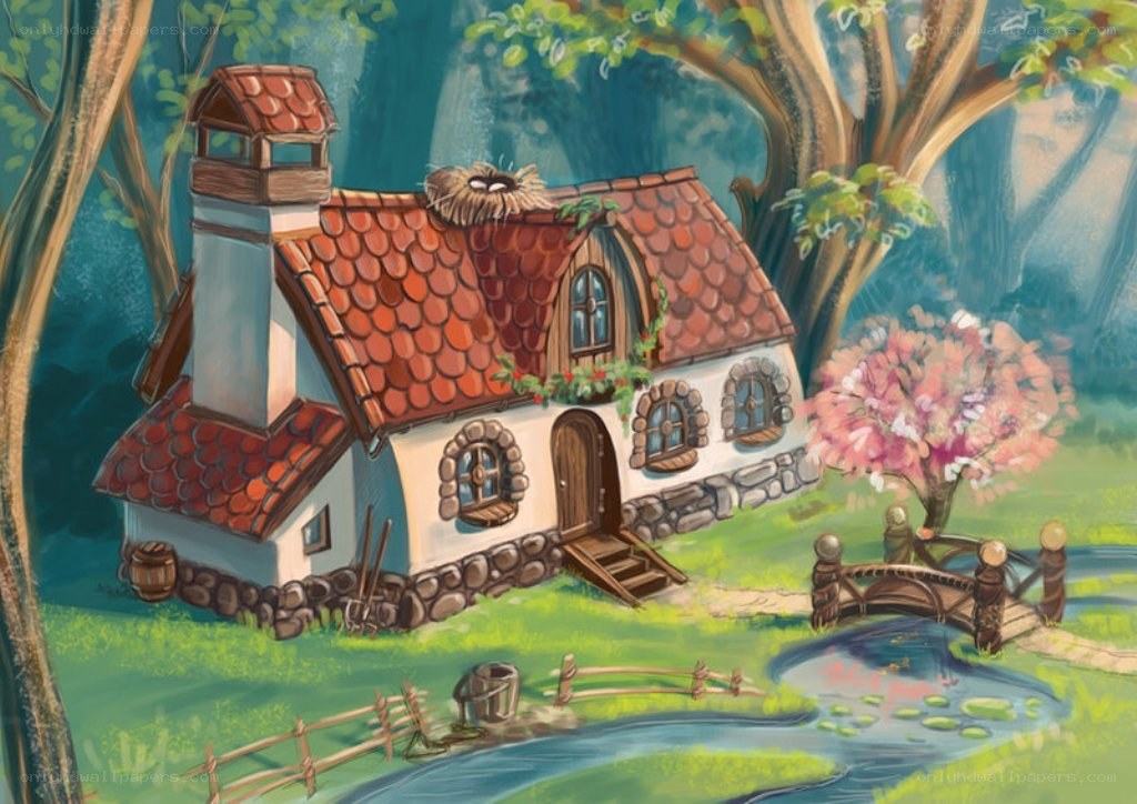 Fairy tale cottage in forest