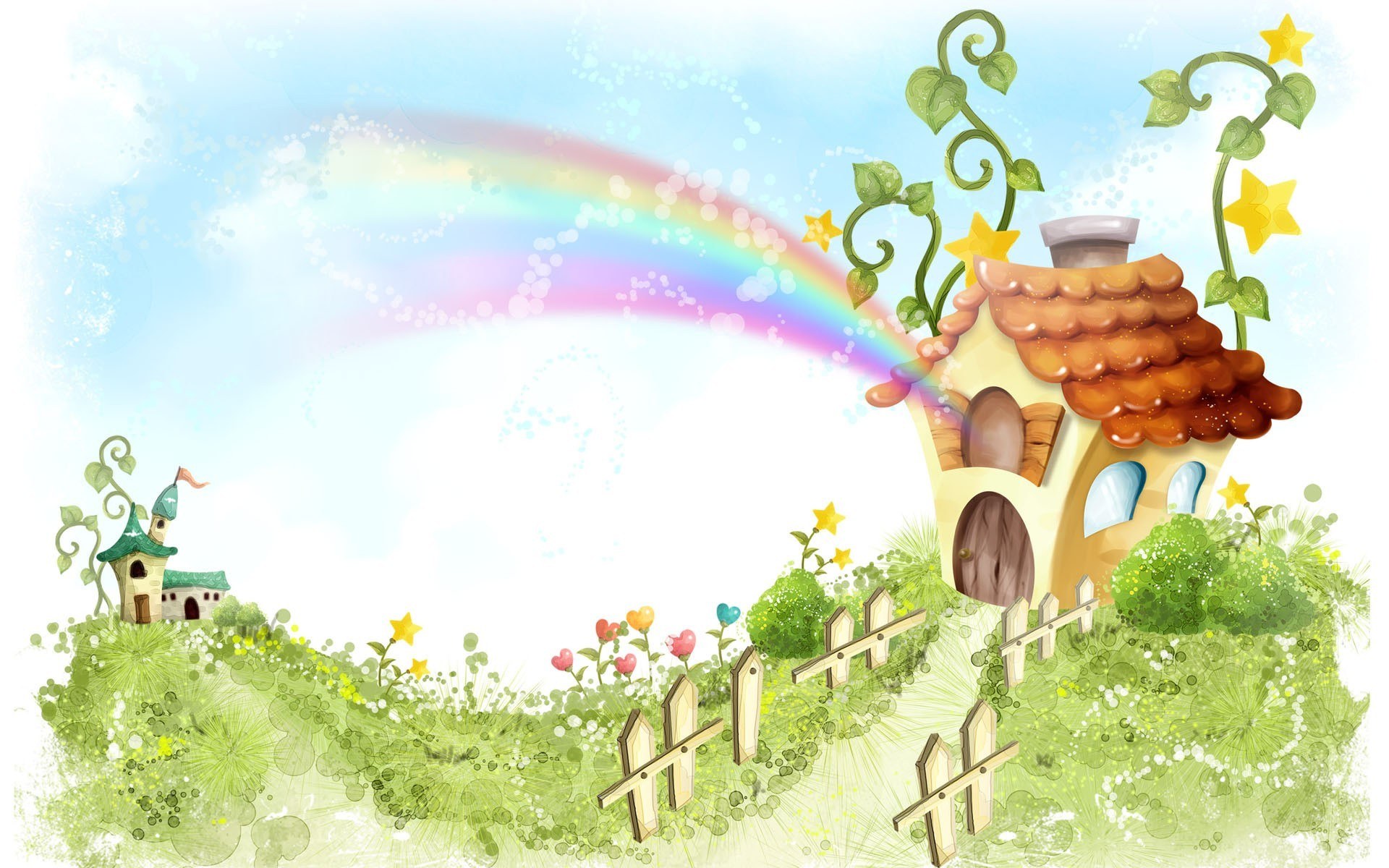 fairy tale garden with rainbow