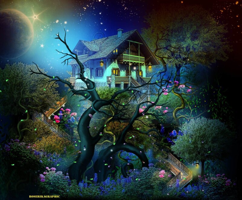 Fairy-tale House at Night — Blue, Magical