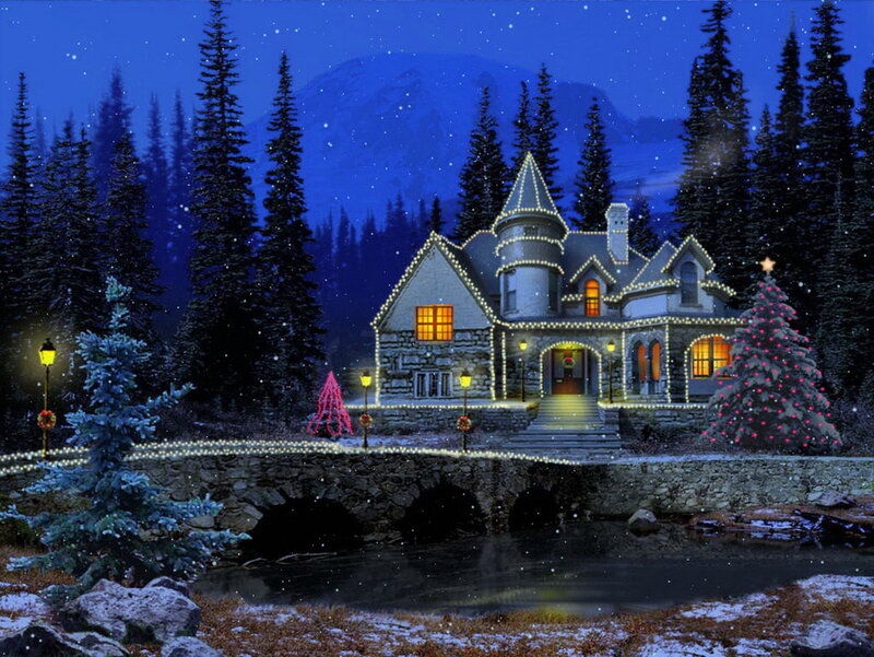 Fairy-tale House at Night — Blue, Peaceful