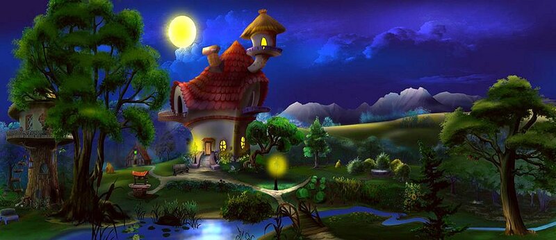 Fairy-tale House at Night — Blue, Serene