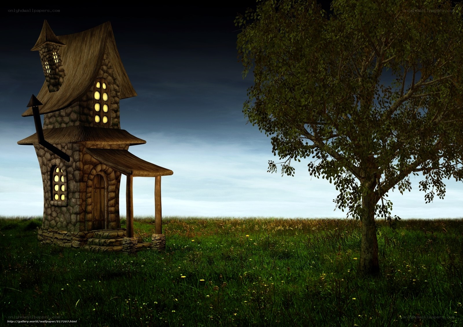 Fairy tale house at night
