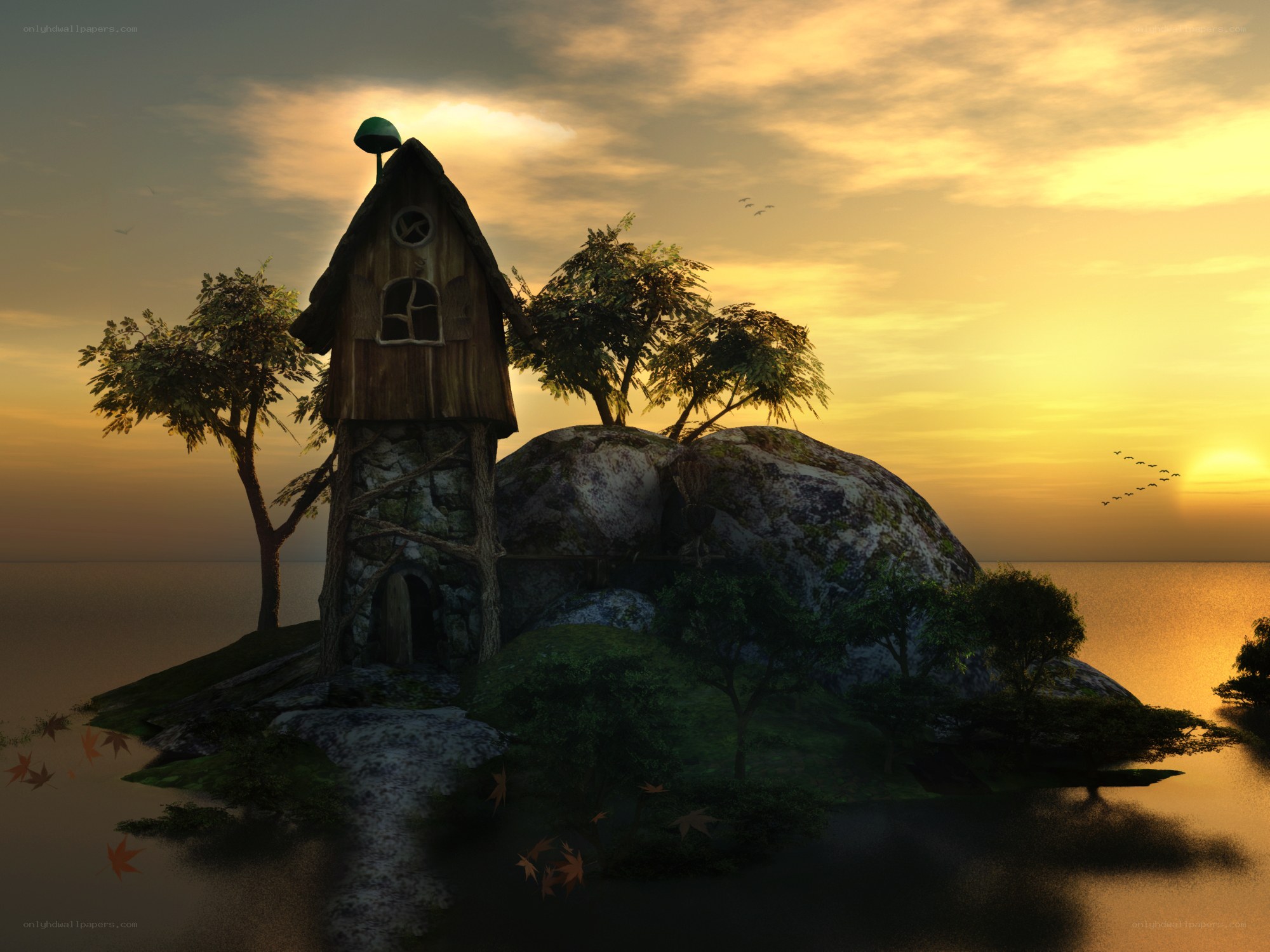 Fairy tale house on a rock