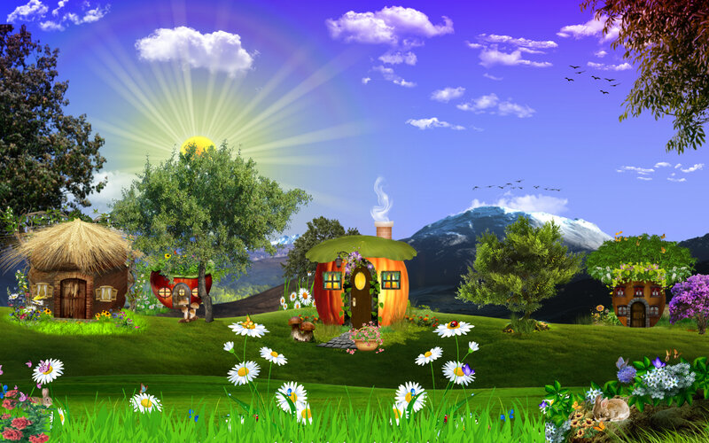 Fairy-tale Houses in Meadow