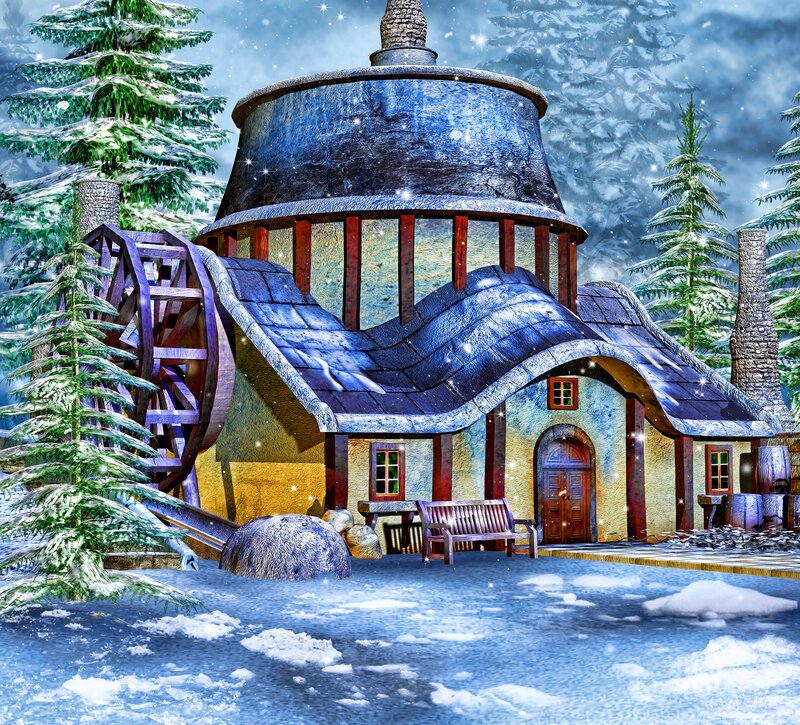 Fairy-tale Mill in Winter