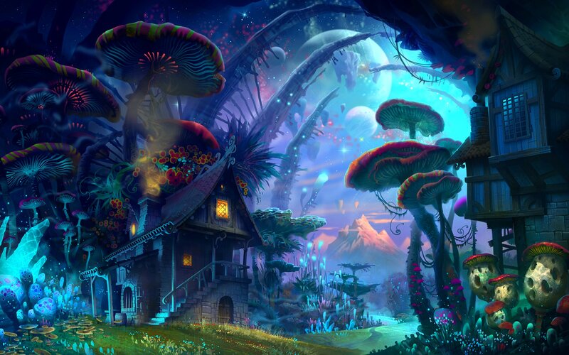 Fairy-tale Mushroom Village — Blue