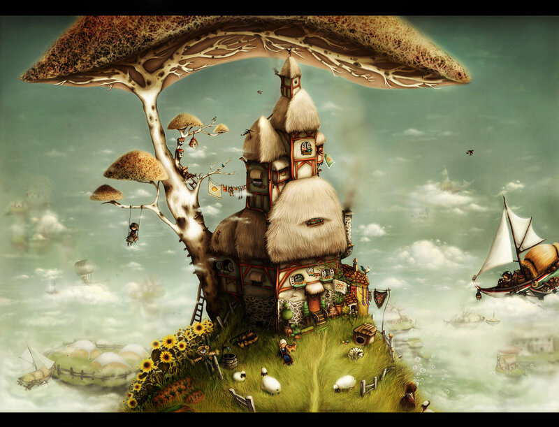 fairy tale mushroom village