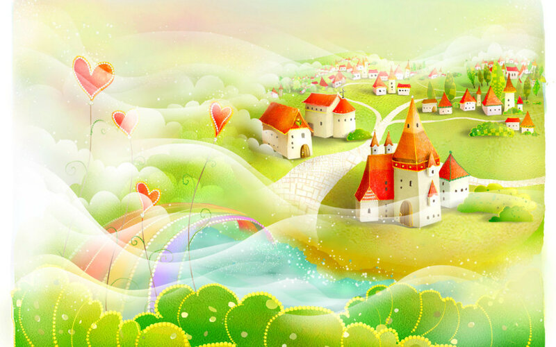 Fairy-tale Village Landscape — Green