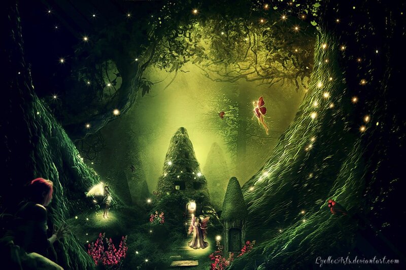 Fairy Village in Forest — Green, Magical