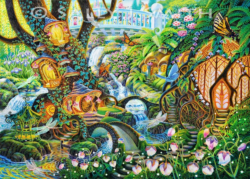 Fairy Village in Forest — Green, Whimsical