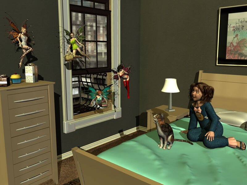 Fairy visitors in a child's bedroom
