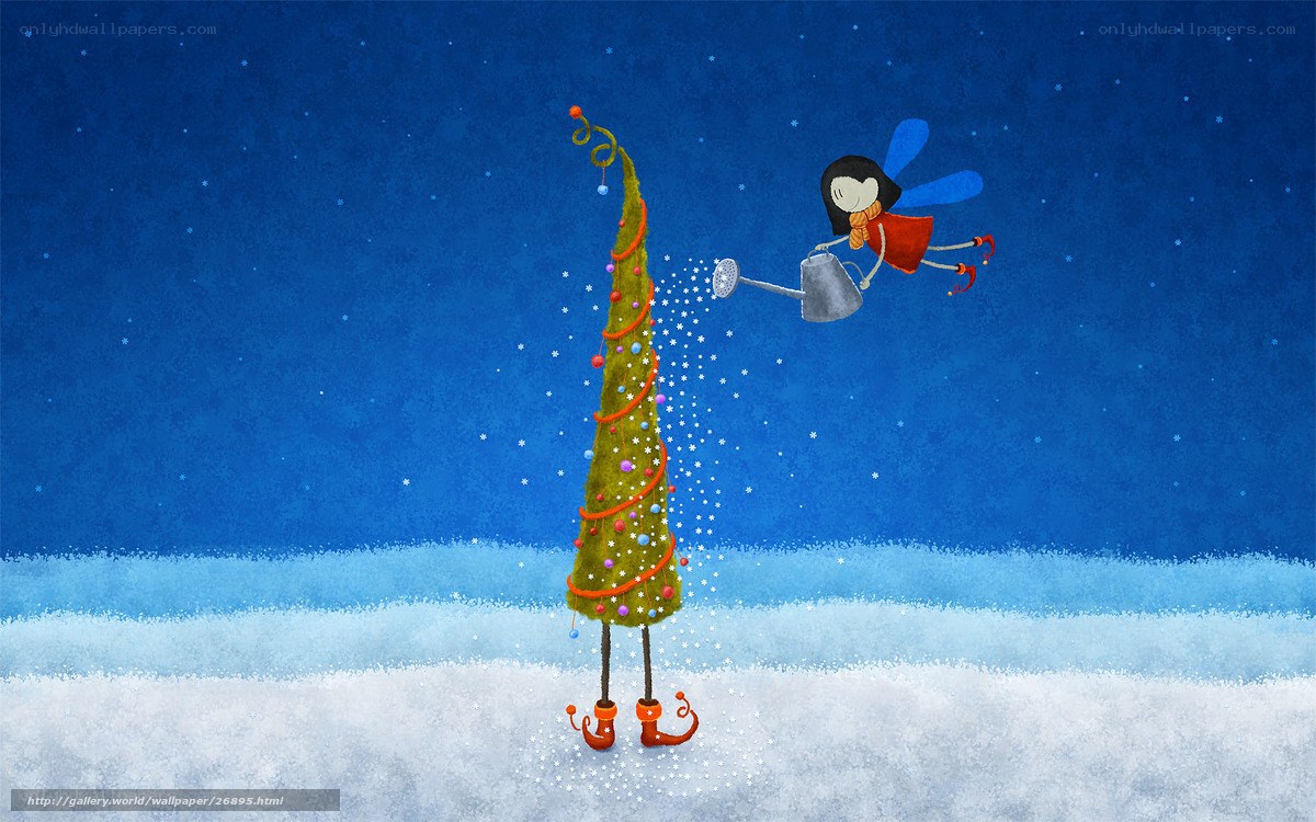 Fairy watering a Christmas tree