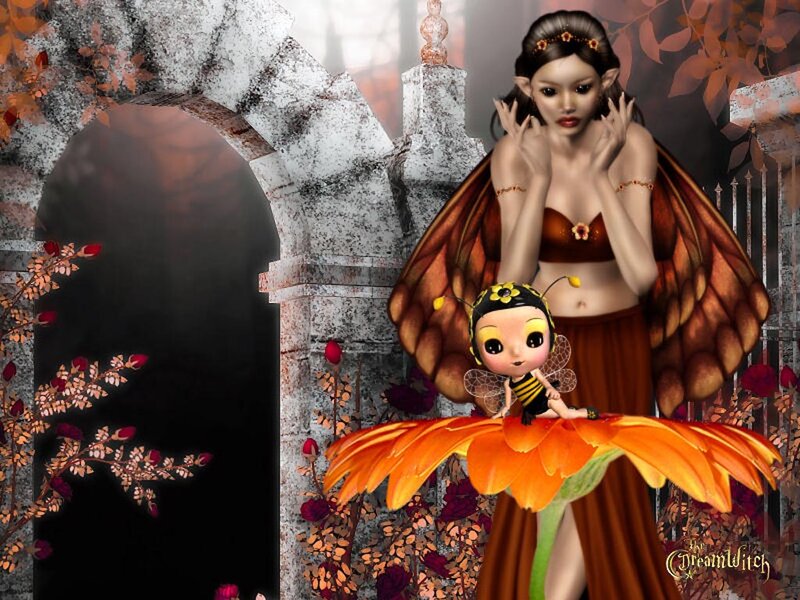 Fairy with Bee on Flower