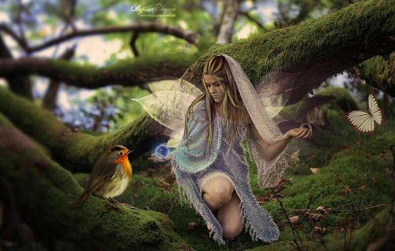 Fairy with Bird and Butterfly