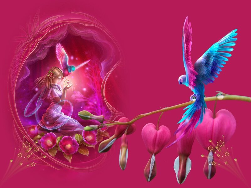 Fairy with Bird and Flowers