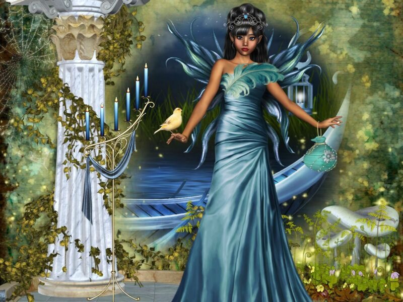 Fairy with Bird — Blue, Serene