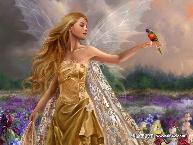 Fairy with Bird — Gold, Serene, Afternoon