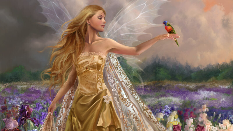 Fairy with Bird — Gold, Serene