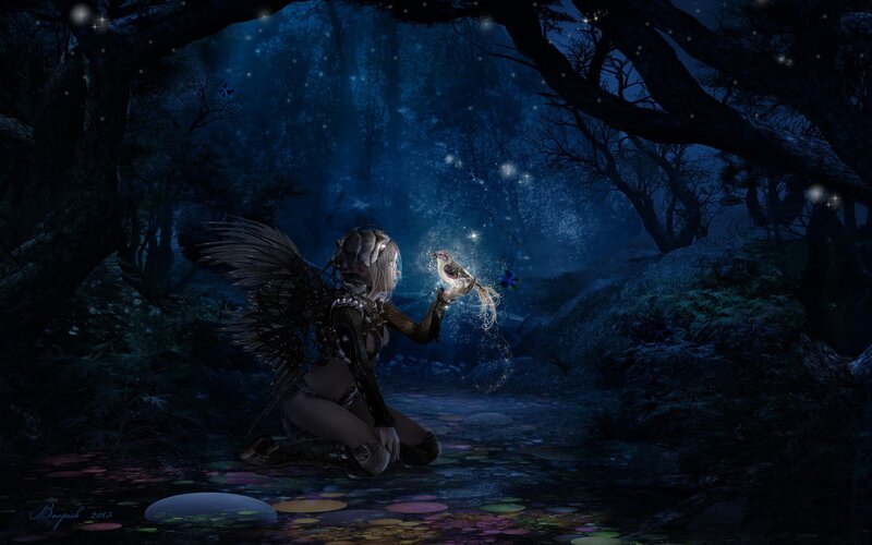 Fairy with bird in forest