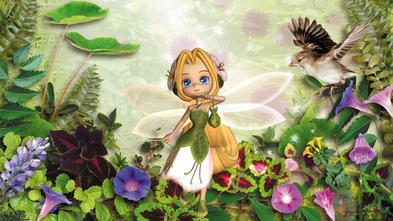 Fairy with Bird in Garden
