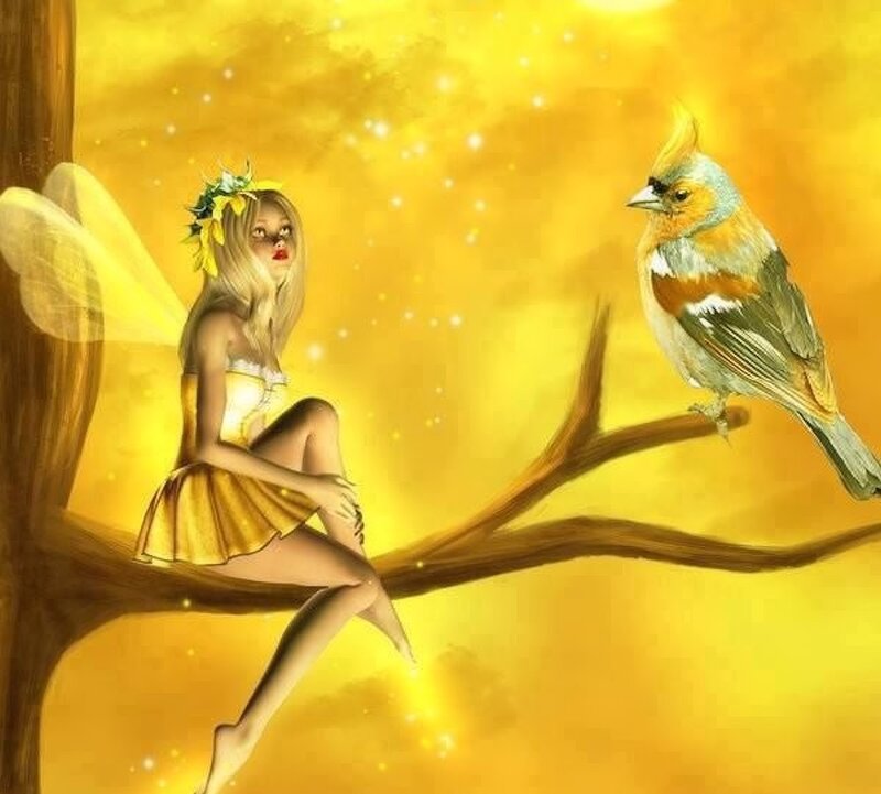 Fairy with Bird on Branch