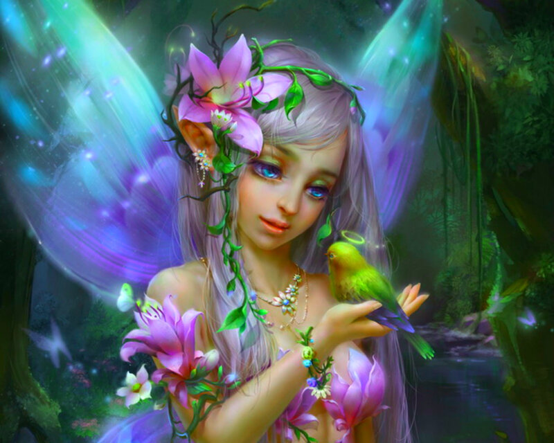Fairy with Bird — Purple