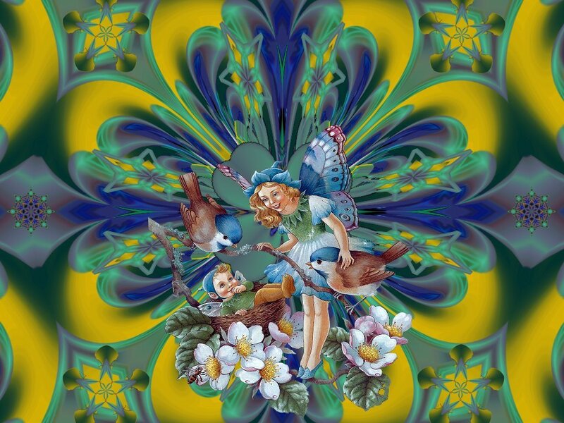 Fairy with birds and flowers