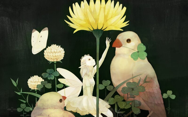 Fairy with Birds and Flowers — Yellow