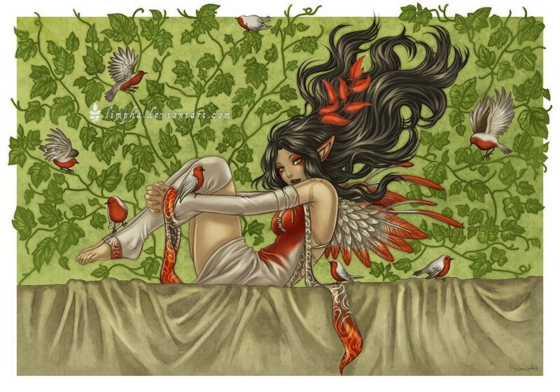 Fairy with birds and vines