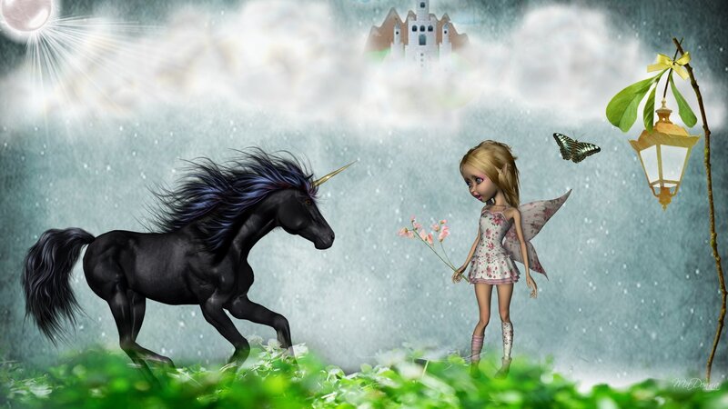 Fairy with Black Unicorn — Green