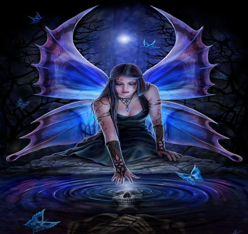 Fairy with Blue Wings — Dramatic, Night