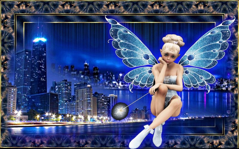 Fairy with Blue Wings — Dreamy, Night, Digital Art