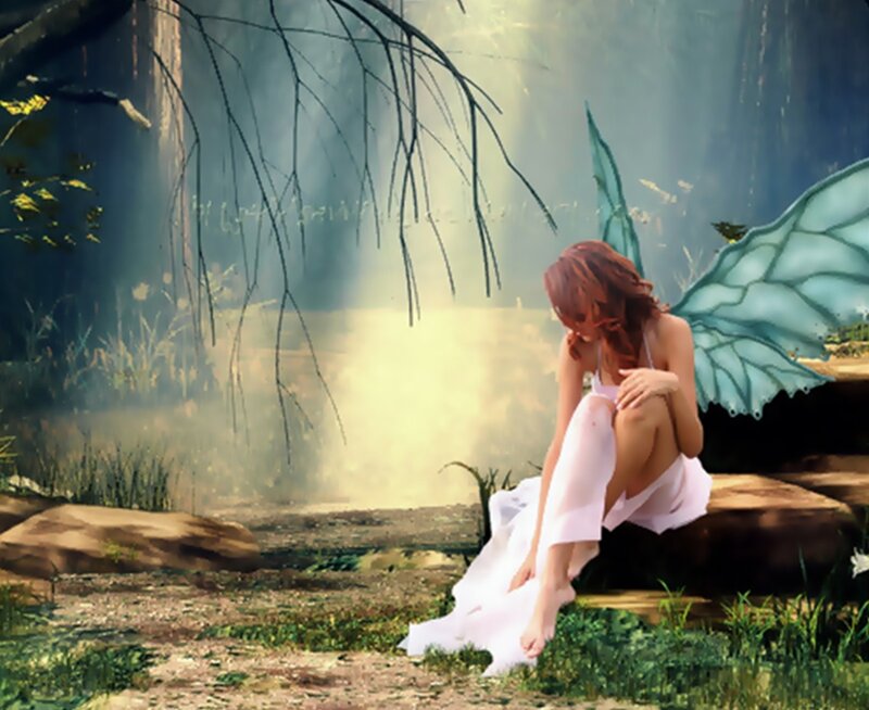 Fairy with Blue Wings — Green, Serene