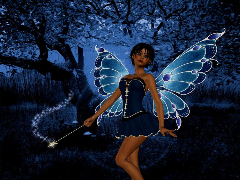 fairy with blue wings in forest