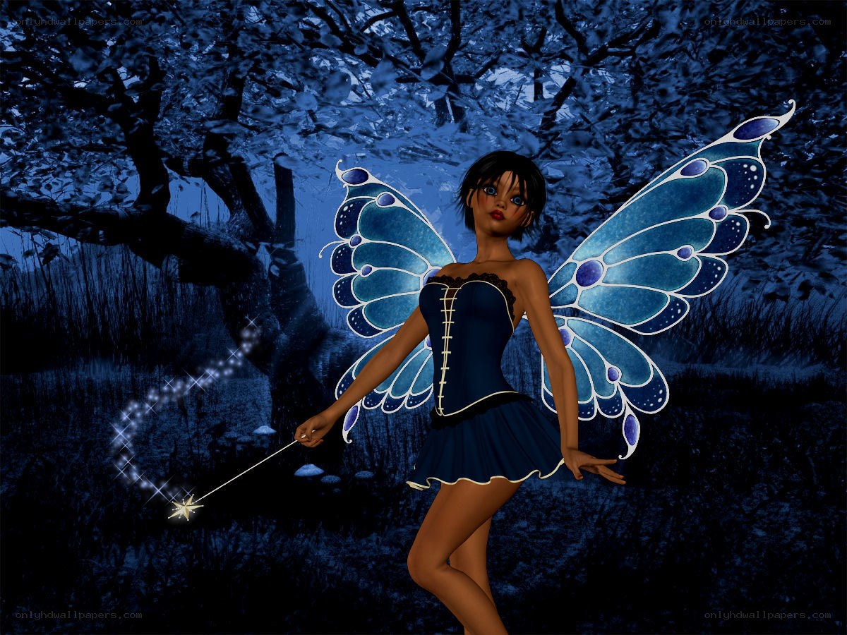 fairy with blue wings in forest