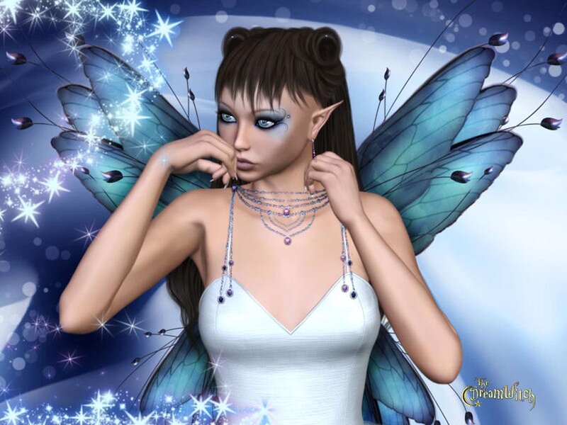 Fairy with Blue Wings — Magical, Night, Digital Art