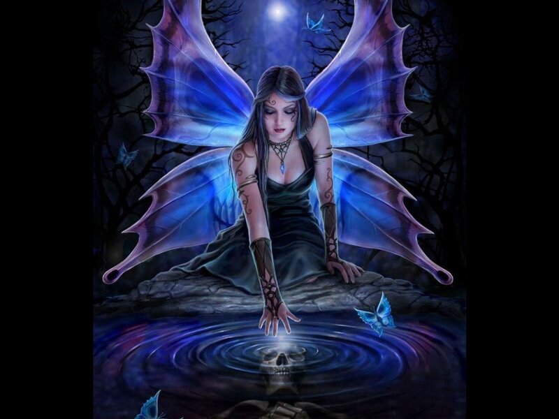 Fairy with Blue Wings — Mysterious, Night, Digital Art, Skull