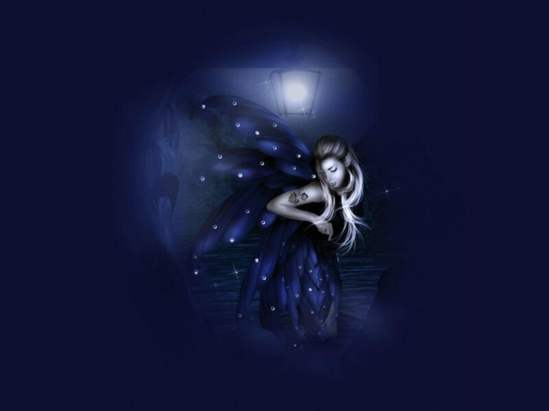 Fairy with Blue Wings — Mysterious, Night, Digital Art
