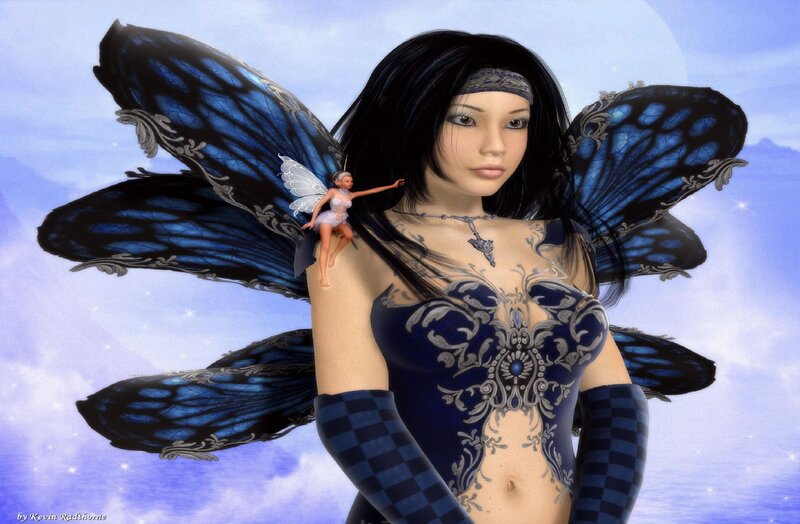 Fairy with Blue Wings — Serene, 3d Render