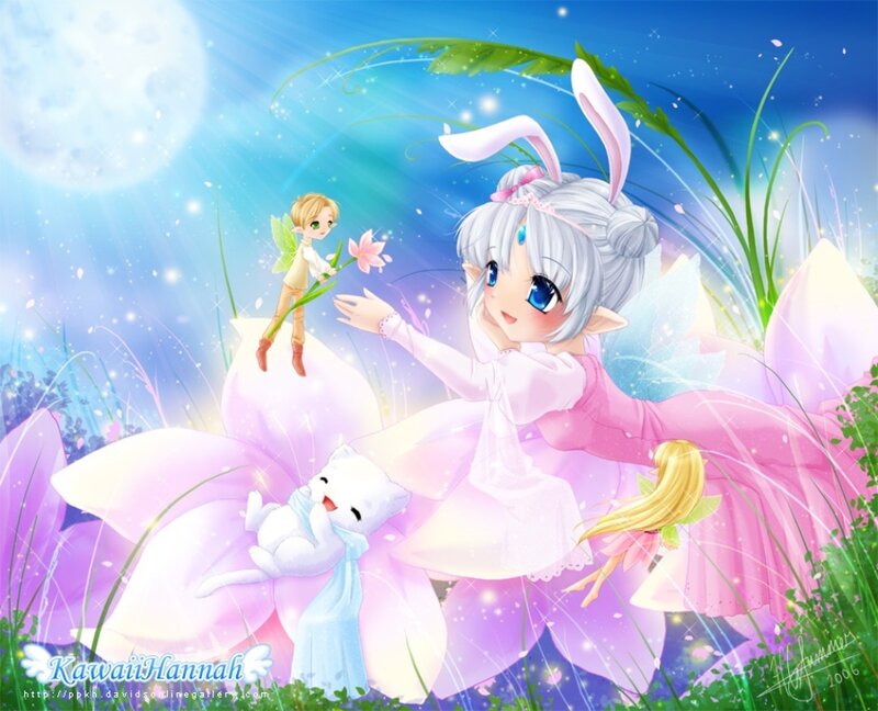 Fairy with bunny ears and friends